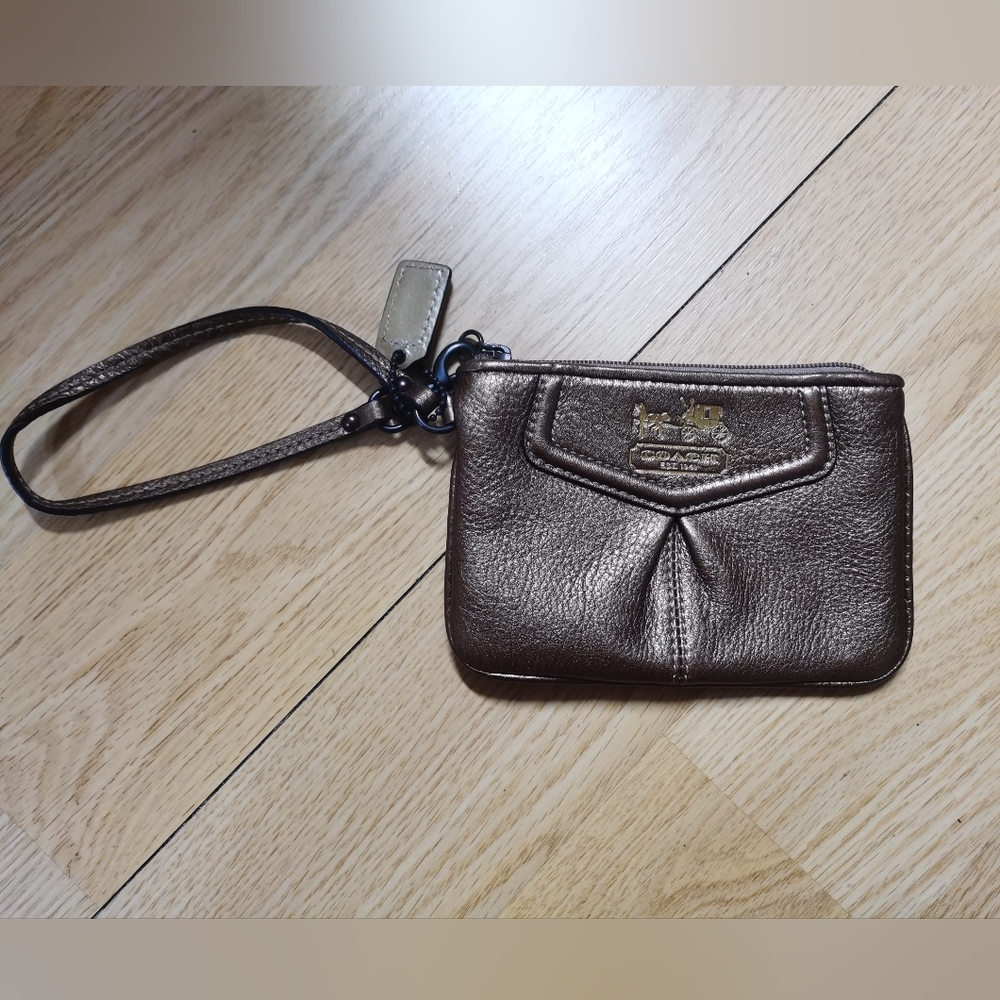 Coach Madison Shimmer Wristlet Brown Leather Gold